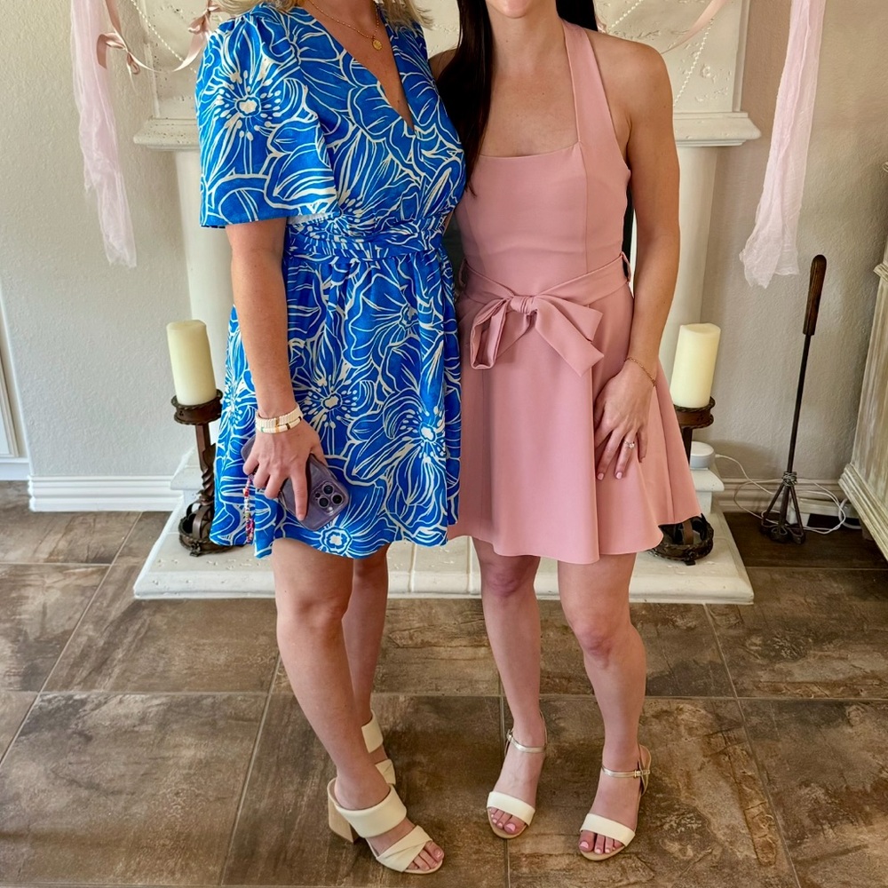 Pink Halter Backless A-Line Dress